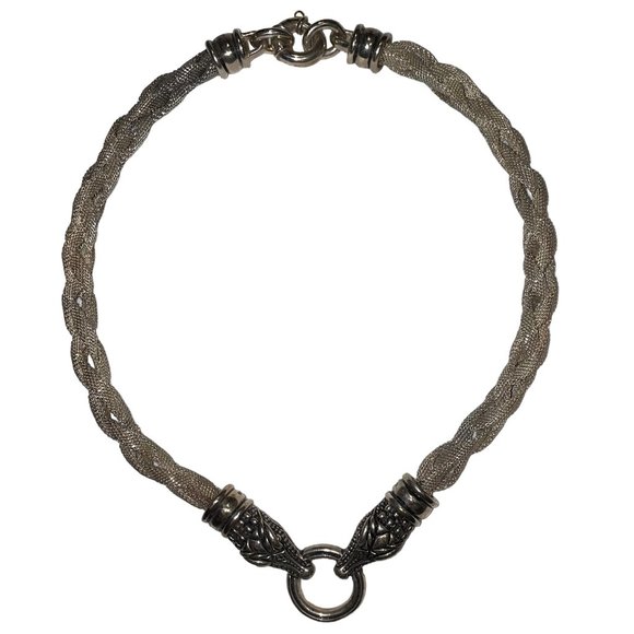 Vintage Barry Kieselstein Cord Woven Sterling Silver 17" Alligator Necklacee